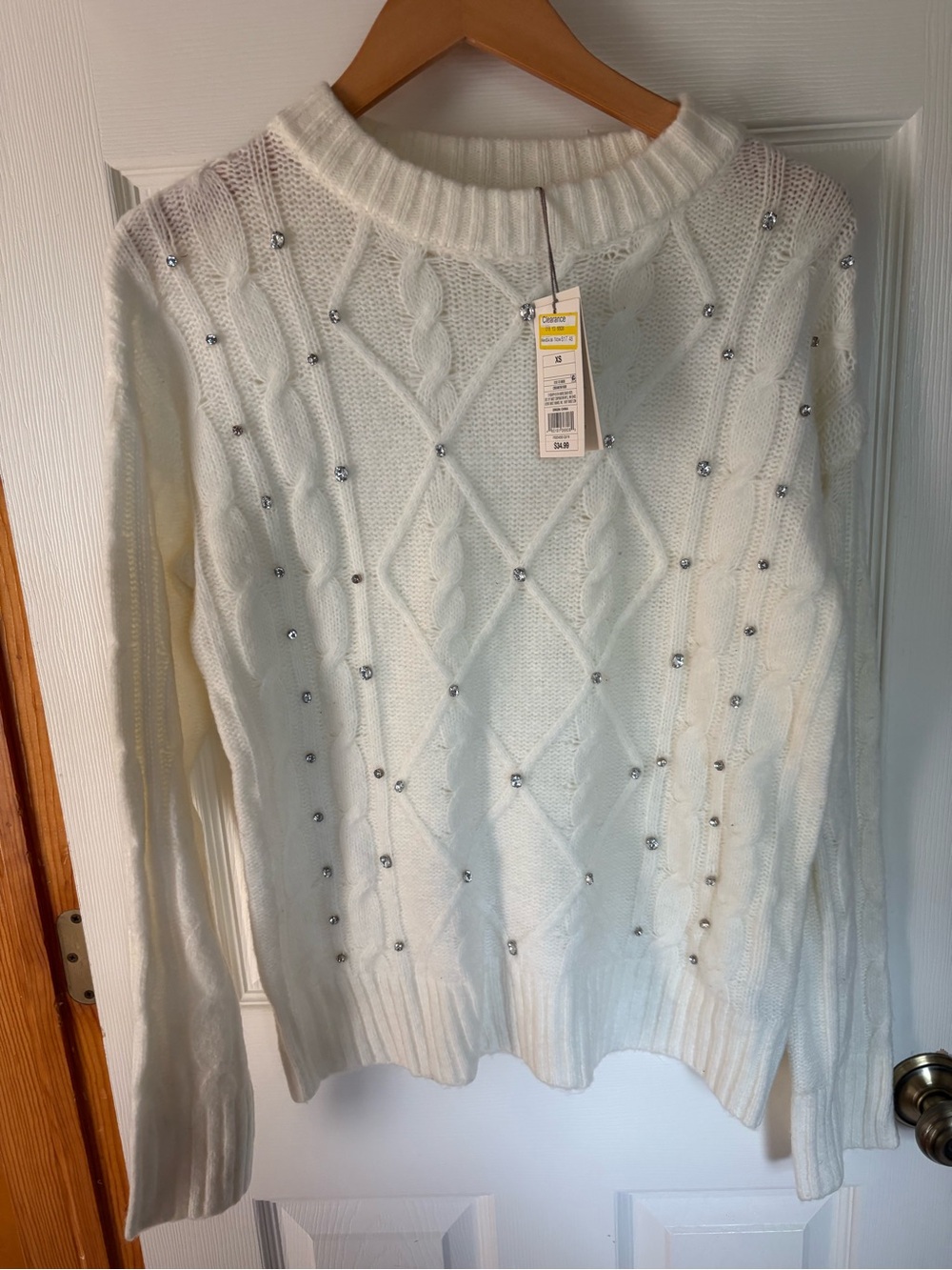 NWT A New Day Cream Rhinestone Cable Knit Sweater Size XS Jeweled